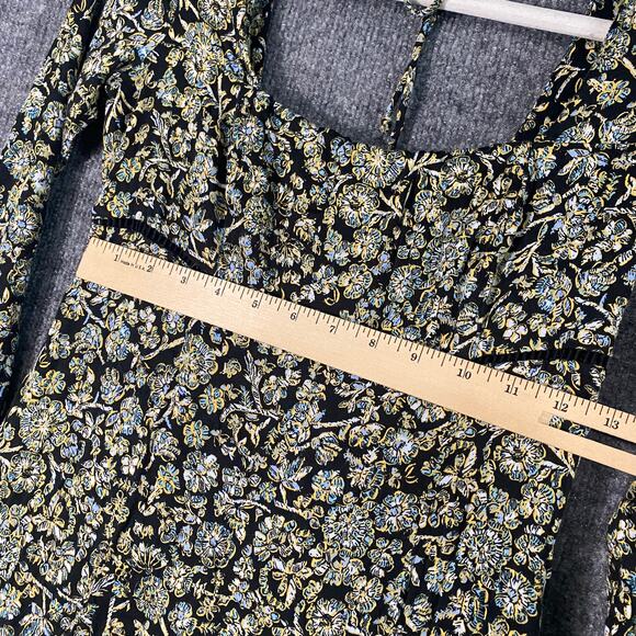 Free People Boheme Dress 4 Small Black Green Long Sleeve Floral Mini A-Line - Picture 10 of 15